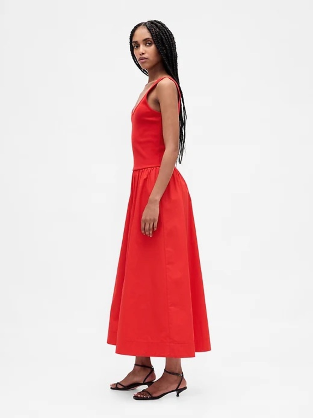 Gap Mixed Media Drop Waist Maxi Dress Red Medium Large XL NWT - Picture 4 of 16